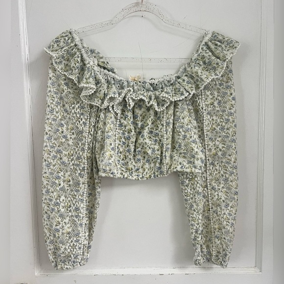 Loveshackfancy Romance Feminine Dorabella Crop Top White Garden Stream $325 - Picture 1 of 6